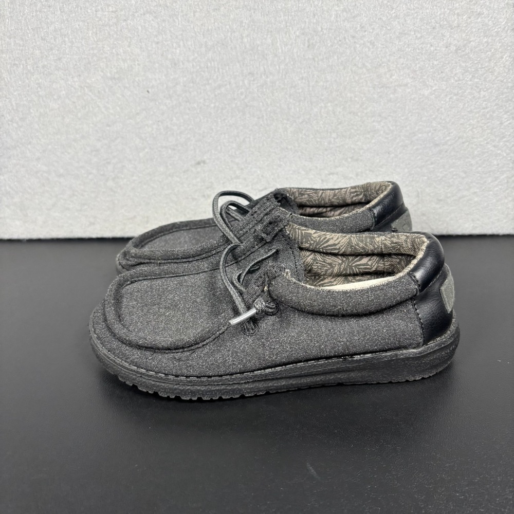 Hey Dude Wally Youth Black Canvas Shoes Slip On Loafers Boys Size K11 Shoes